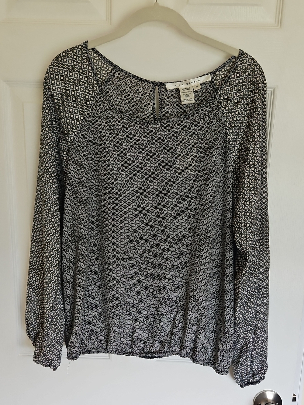 Max Studio Black and Gray Geometric Print Blouse
